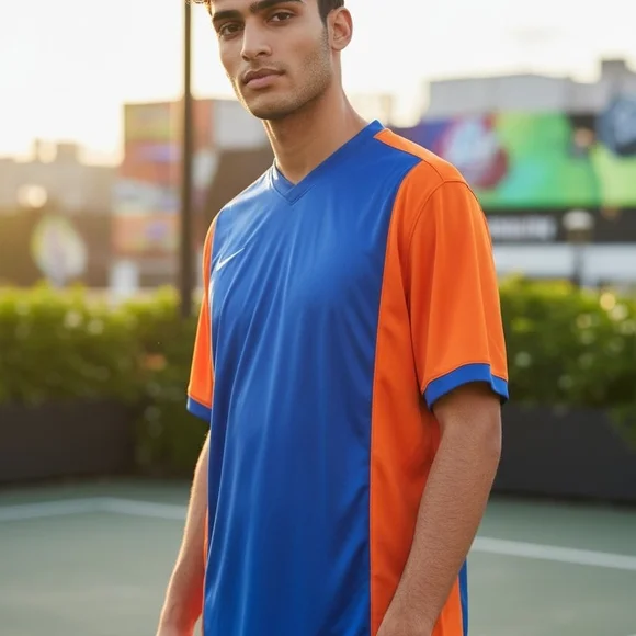 Nike NWT Men's Blue and Orange Shirt - Picture 2 of 6